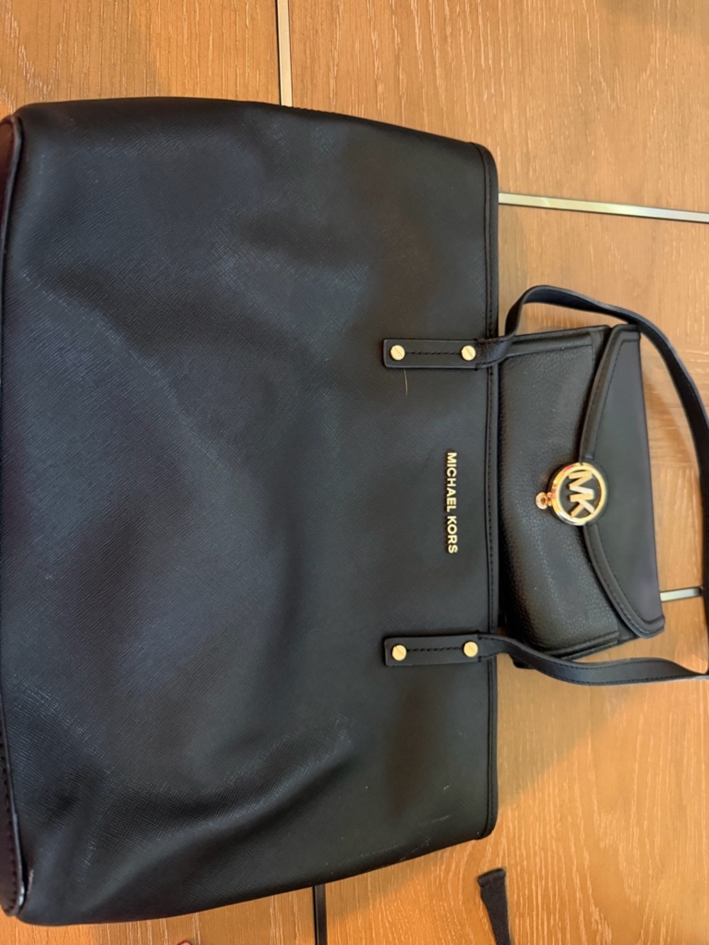 Michael Kors Black Tote with Gold MK Logo Charm
